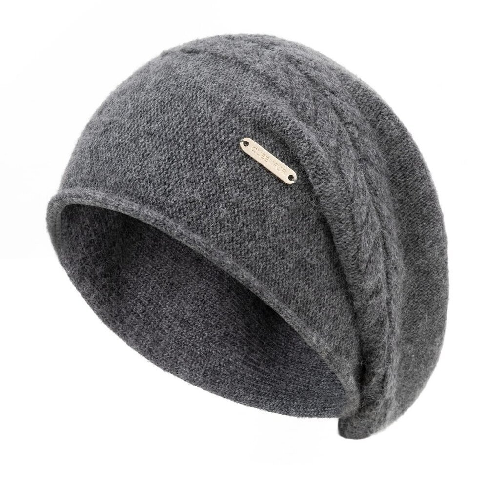 Slouchy Knit Beanie Cashmere Wool Blend Soft Warm Winter Ski Cap Chic